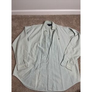 Ralph Lauren Classic fit Button Up Long sleeve Shirt Green Stripe SZ 16 36/37